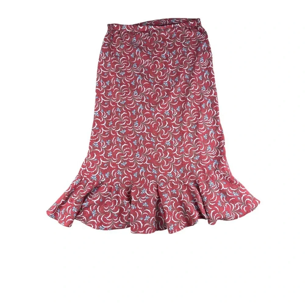 NWT Max Studio‎ Floral Asymmetrical Midi Skirt Pink Blue Ruffle Ruched Large